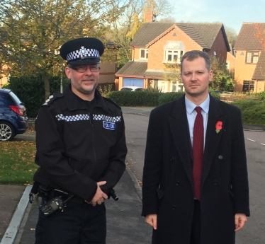 Neil O’Brien conducting a patrol of the Oadby area with the head of the local police, Inspector Mike Cawley.